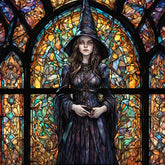 Witch Stained Glass Design for tumbler sublimation, t-shirt design, wall art - PNG file