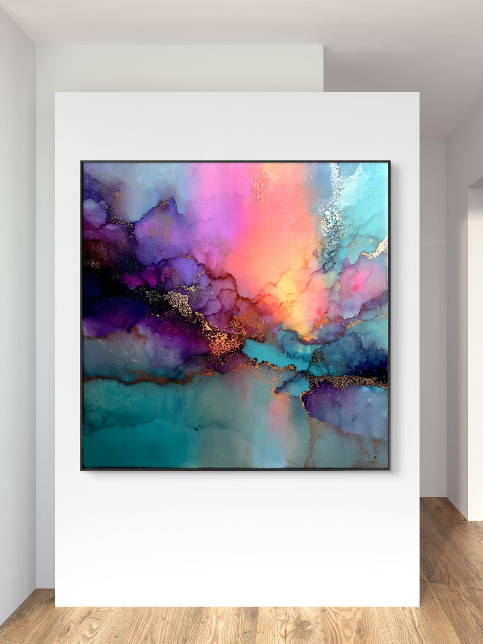 Genesis | No.1 of Series | Exclusive 1-of-1 Digital Abstract | Teal Pink Boho Modern Colorful Printable Wall Art 8K High Resolution |Shan E Sakeena