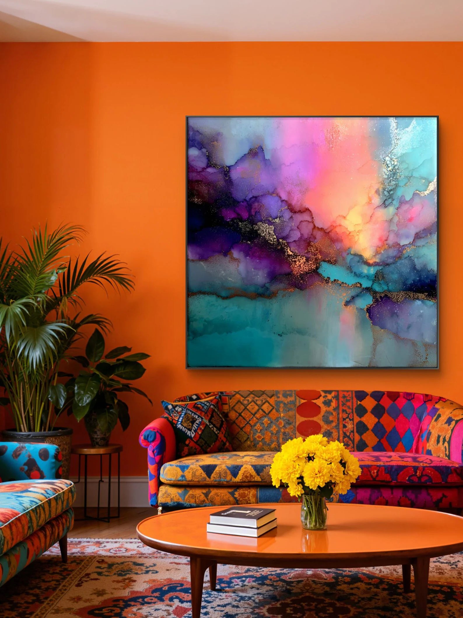 Genesis | No.1 of Series | Exclusive 1-of-1 Digital Abstract | Teal Pink Boho Modern Colorful Printable Wall Art 8K High Resolution |Shan E Sakeena