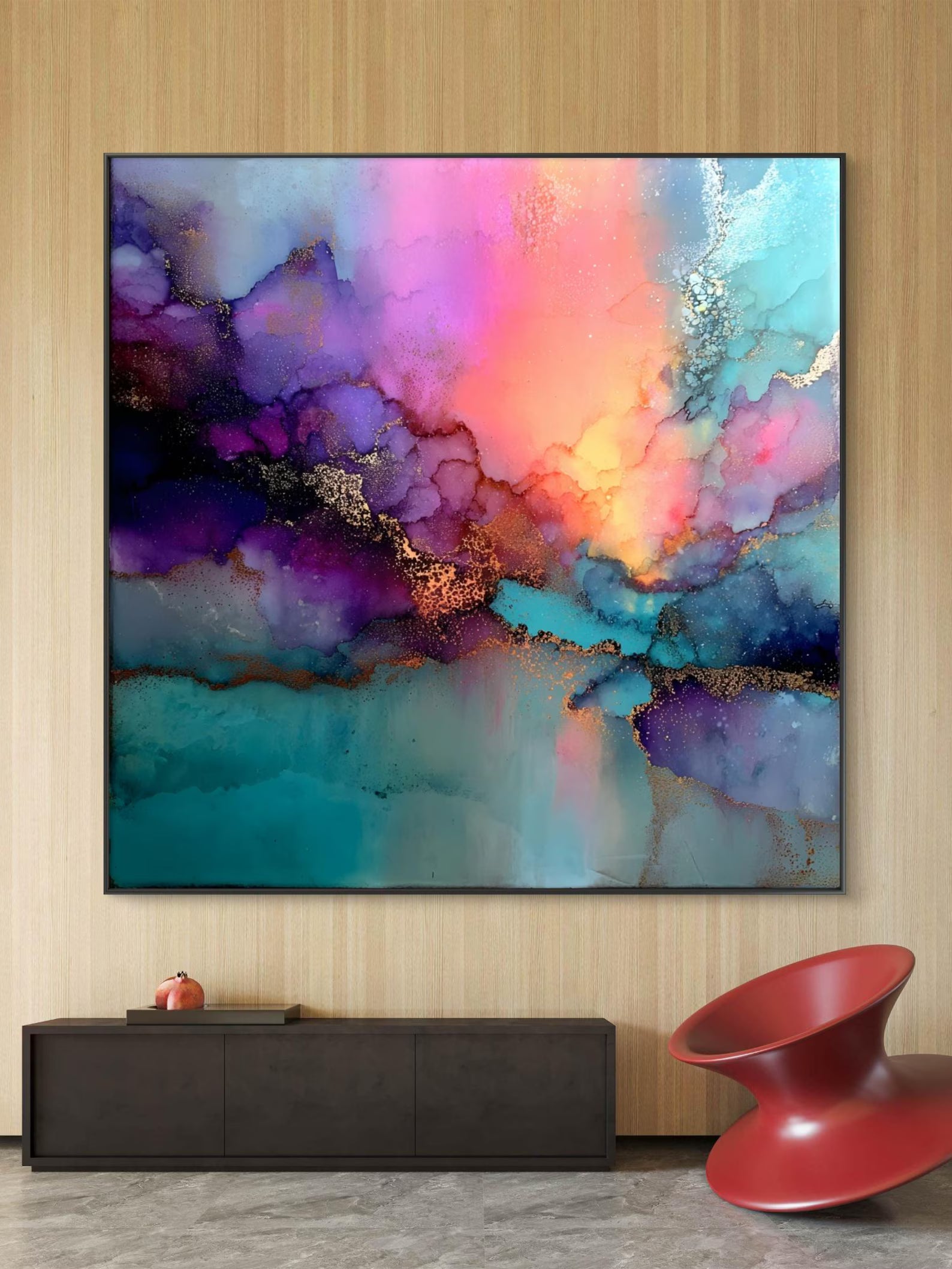 Genesis | No.1 of Series | Exclusive 1-of-1 Digital Abstract | Teal Pink Boho Modern Colorful Printable Wall Art 8K High Resolution |Shan E Sakeena