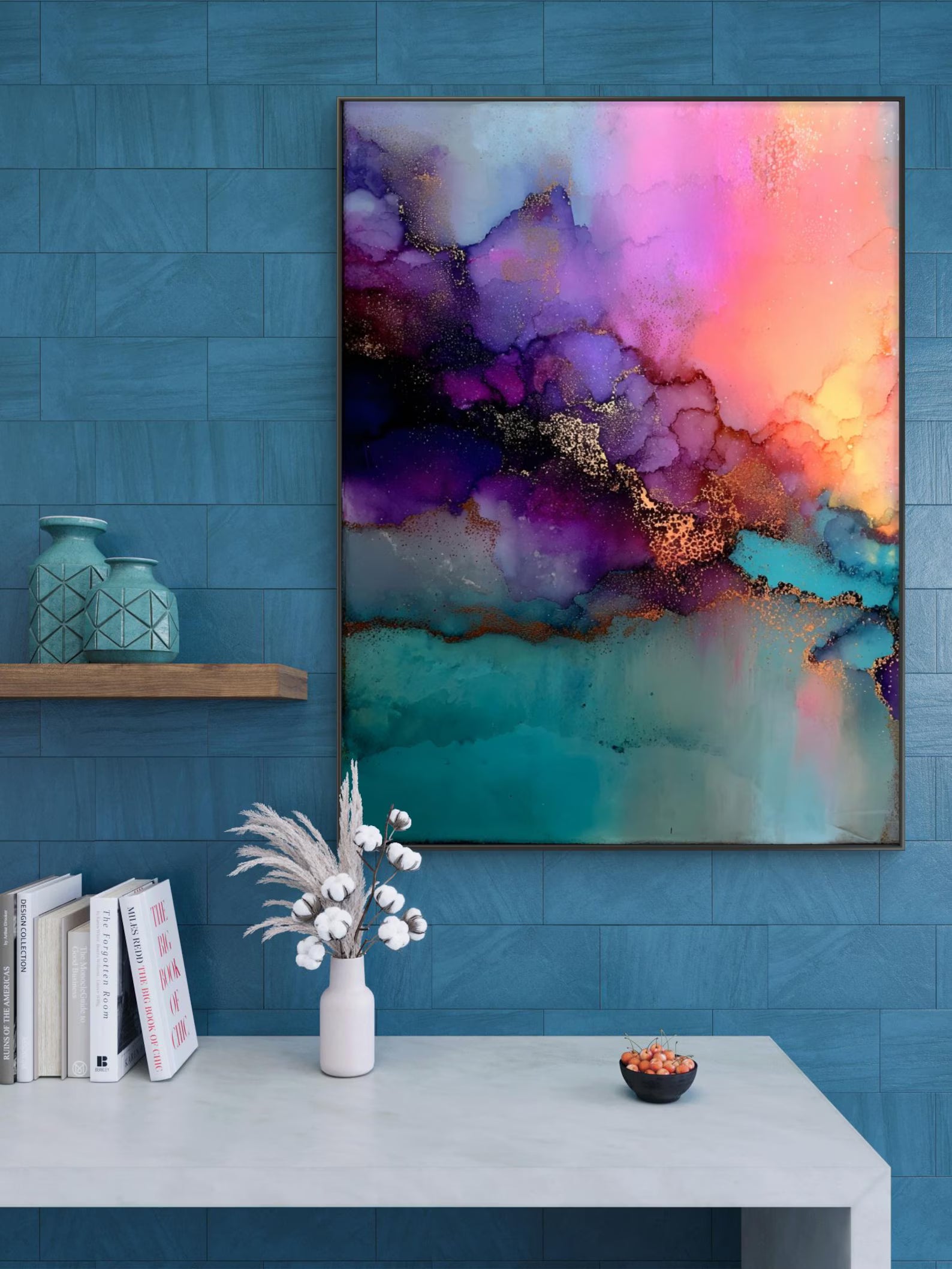 Genesis | No.1 of Series | Exclusive 1-of-1 Digital Abstract | Teal Pink Boho Modern Colorful Printable Wall Art 8K High Resolution |Shan E Sakeena
