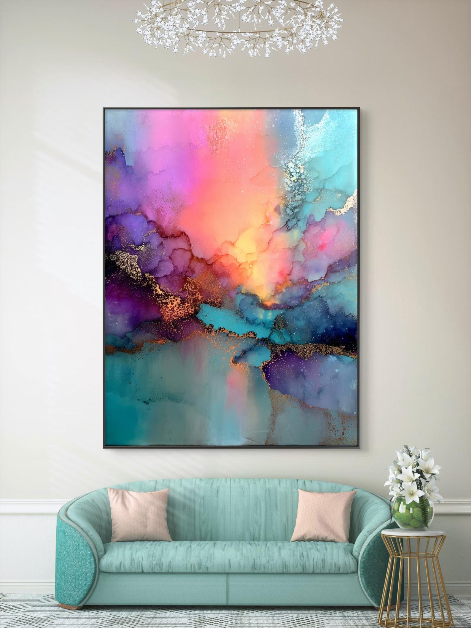 Genesis | No.1 of Series | Exclusive 1-of-1 Digital Abstract | Teal Pink Boho Modern Colorful Printable Wall Art 8K High Resolution |Shan E Sakeena