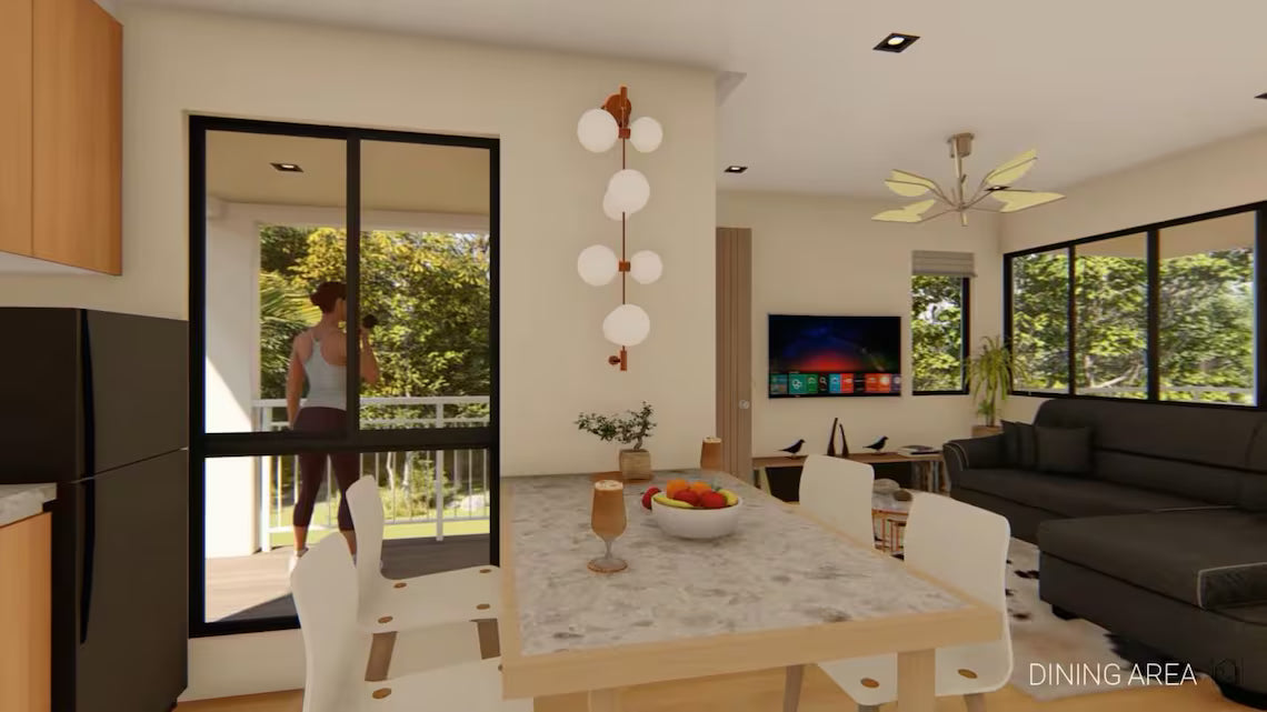 90 sqm Multi-Family House Plan with Porch & Balcony - Floor Plan and Elevations
