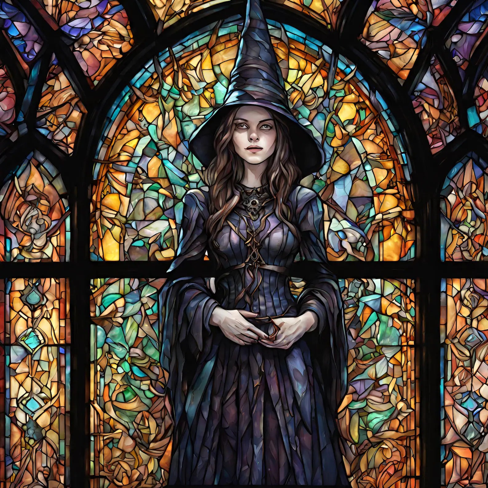Witch Stained Glass Design for tumbler sublimation, t-shirt design, wall art - PNG file