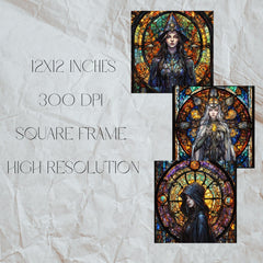 Witch Stained Glass Design for tumbler sublimation, t-shirt design, wall art - PNG file