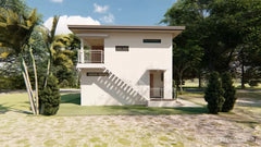 90 sqm Multi-Family House Plan with Porch & Balcony - Floor Plan and Elevations
