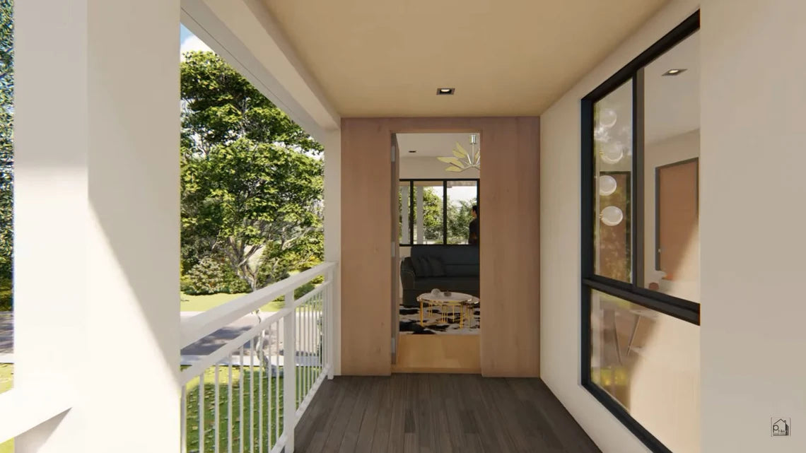 90 sqm Multi-Family House Plan with Porch & Balcony - Floor Plan and Elevations
