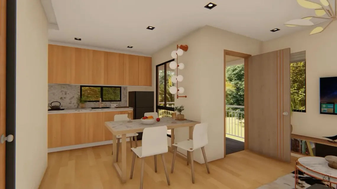 90 sqm Multi-Family House Plan with Porch & Balcony - Floor Plan and Elevations