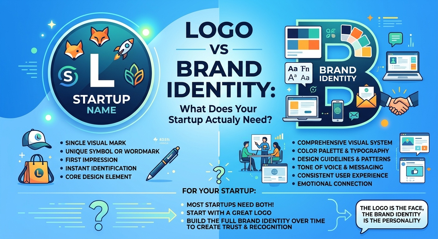 logo vs brand identity, logo vs branding, brand identity vs logo, what is the difference between a logo and brand identity, logo vs brand identity examples,